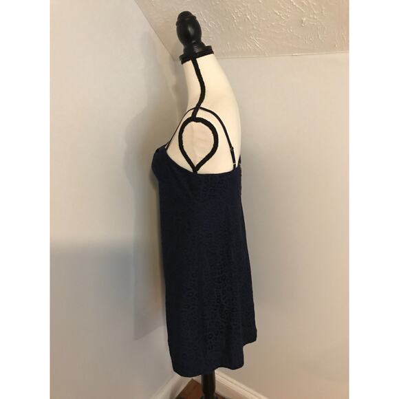 Lilly Pulitzer Karina Navy Blue Eyelet Overlay Mini Dress - Size 4 - Picture 2 of 10